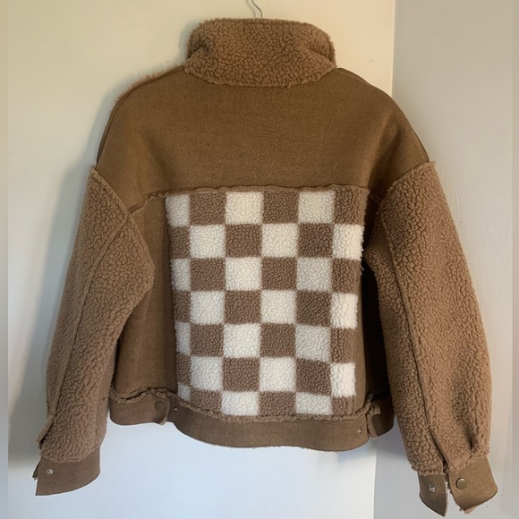 Miss Me Brown and White Checkered Cropped Button Up Sweater Jacket Size Small!! - Picture 4 of 15